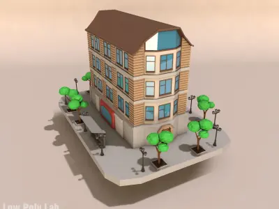 Cartoon City Building Low-poly 3D model