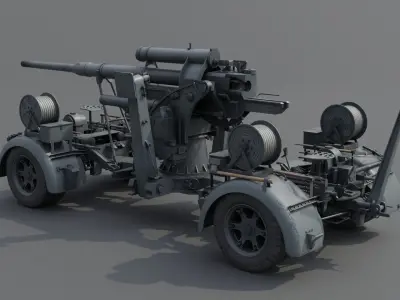88mm Flak 36 Carriage Anti Aircraft Gun Low-poly 3D model