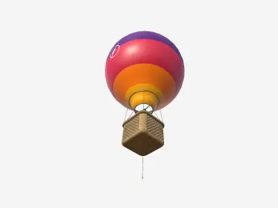 Balloon Hot Air 05 Colored Purple - Aircraft Cartoon Low-poly 3D model