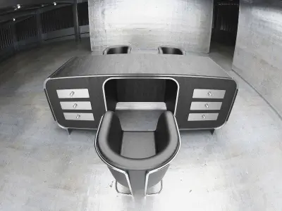 Wooden office desk with chairs Free 3D model