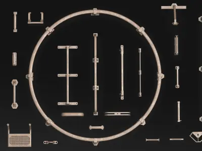 23 Hard Surface Sub-D Heavy Grip Rails and step Elements 3D model