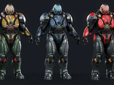 Sci-Fi Heavy Armored Soldier Character with PBR materials Low-poly 3D model