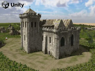 XVth century fortified church Low-poly 3D model