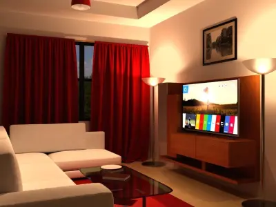 LED TV 55 INCH and WOOD CABINET IN REAL SIZE Free 3D model