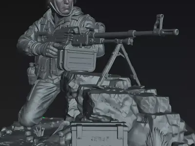 Battlefield Machine Gunner STL Modern Military Miniature Model 3D print model