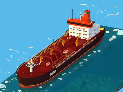 Boat Ship Oil Tanker in ocean Low-poly 3D model