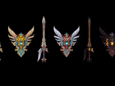 Angel - Sword and Shield Low-poly 3D model