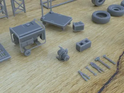 INDOOR MECHANIC ASSETS 1-35 SUPPORTED STL 3D print model