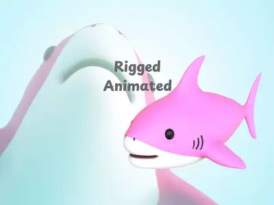 Cartoon Little Shark Pink 3D Model - High-Quality Animated  Low-poly 3D model