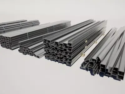 Industrial Steel Beams Pipes Stack Pack 3D model