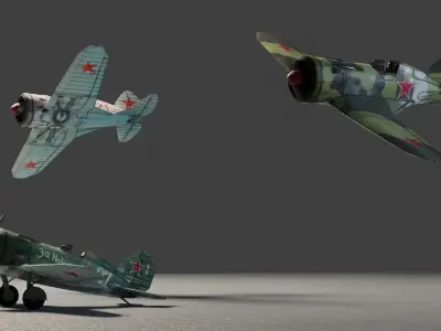 Polikarpov I-16 Donkey WW2 fighter Low-poly 3D model