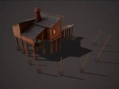 Medieval Fishing Port Low-poly 3D model