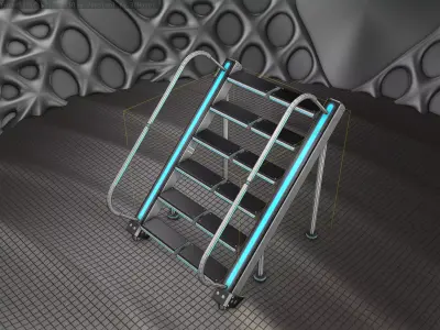 Sci-Fi Stairs - 20 - Silver Blue Neon Light Version Low-poly 3D model