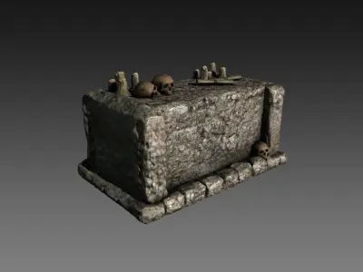 Stone altar with skulls Low-poly 3D model