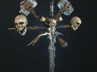 Undead Frostmourne Sword and Hammers - Frozen Throne Low-poly 3D model