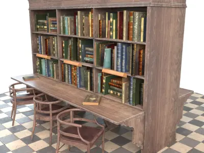 Bookshelf and chairs Low-poly 3D model