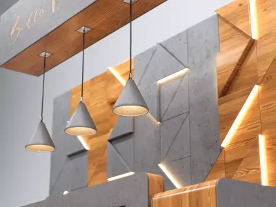 Reception desk made of concrete and wood 3D model