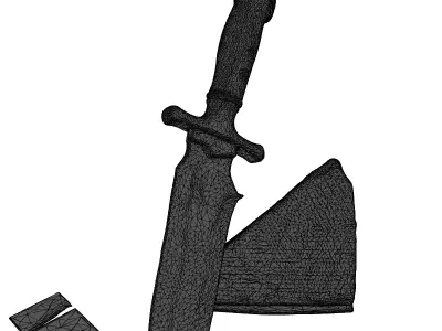 Obsidian Blade with Leather Handle 3D model
