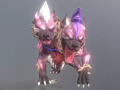 HYBRID Monster Double Head Hyena Dog IDLE Attack 3D model