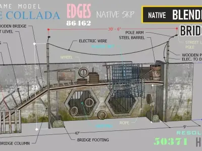 River Bridge 2 Low-poly 3D model