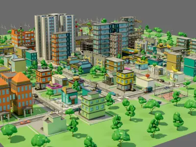 Industrial city Low-poly 3D model