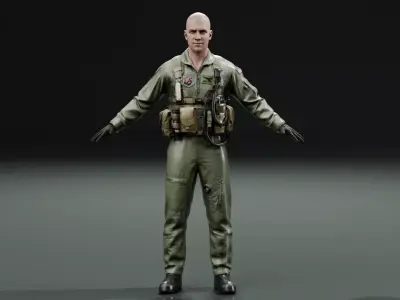 Military Helicopter Pilot - Rigged Low-poly 3D model