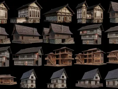 101 - 200 OLD MEDIEVAL HOUSES BUILDINGS PACK 4K GameReady Low-poly 3D model