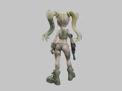 Blonde Twintailed Mercenary Girl Free low-poly 3D model