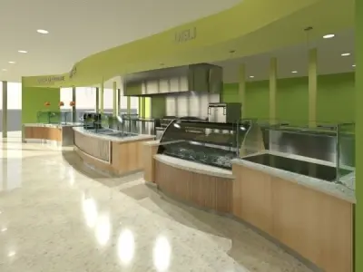 Cafeteria Complete With Equipment and Beverages 3D model
