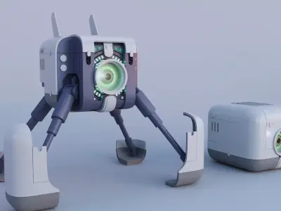 Cubebot robot with two legs and eye 3D model