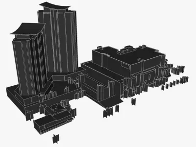 Nexus Towers and The Gold Coast Institute of TAFE Low-poly 3D model