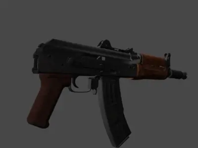 AKS74U gun with wood Low-poly 3D model