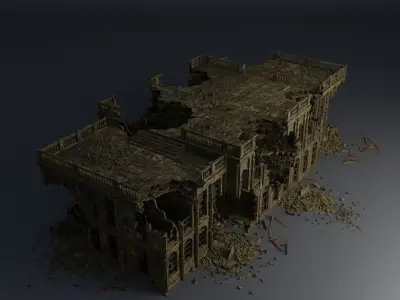 DESTROYED BUILDING CLASSICAL APOCALYPSE WAR RUINED 03 Low-poly 3D model