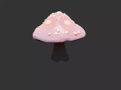 Giant Mushroom with Glowing Cap and Insects Low-poly 3D model