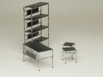 Student Study Set - Ebonized Wood Circular Brushed Steel - AMS01 Free 3D model