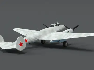 Low Poly Cartoon Petlyakov Pe-2 WWII Airplane Low-poly 3D model