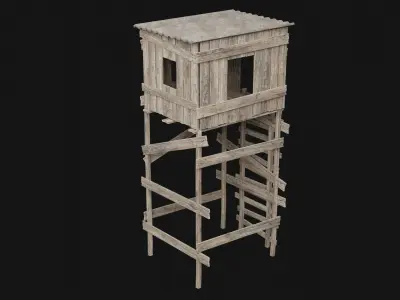 POST APO WOODEN WATCHTOWER IMPROVISED PLATFORM FORT SHELTER Low-poly 3D model