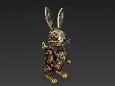 Stylized Wind-Up Rabbit Toy 3D Model 3D model