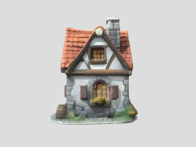 Wood and Stone House 3D Model PBR Textured Game Ready Low-poly 3D model