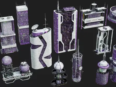 Cyberpunk City Sci Fi Buildings Kitbash VOL02 Free 3D model