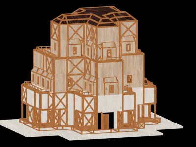 Medieval Low Poly Building Castle Wooden Village Stone House 33 Low-poly 3D model