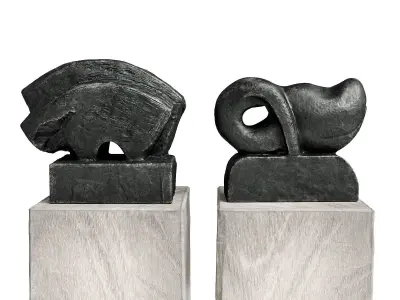 Modern sculptures Bull and Fish Low-poly 3D model