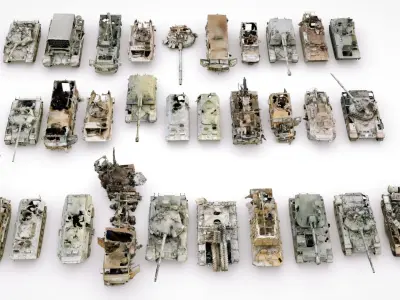 Destroyed russian armoured vehicles 30 assets collection  3D model