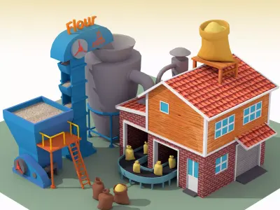 Lowpoly Flour Factory for game Free low-poly 3D model