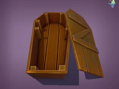Game ready Coffin wooden Low-poly 3D model
