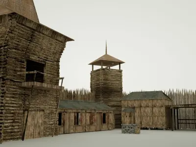 Wooden Fortress Low-poly 3D model