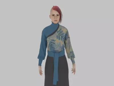 woman in asian clothes Low-poly 3D model