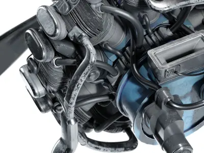 Airplane Radial Engine with Propeller 3D model