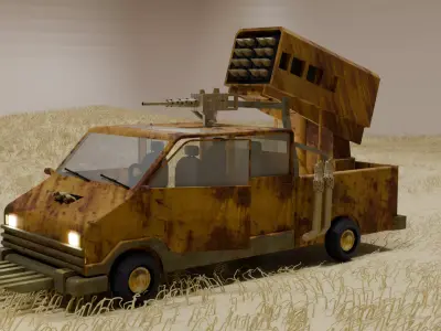 Battle Pick Up Truck Car with Weapon Rocket 3D Game model Low-poly 3D model