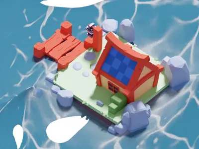 3D Low Poly Sea House Free low-poly 3D model